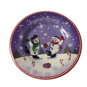 Jingle All The Way Dancing Snowmen Blue Snow-Covered Candy Cane Plate